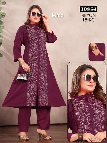 Front Slit Mmc Reyon Kurti Pant Set Wholesale