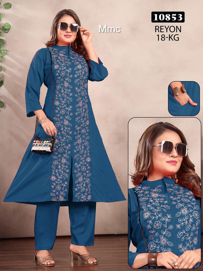 Front Slit Mmc Reyon Kurti Pant Set Wholesale