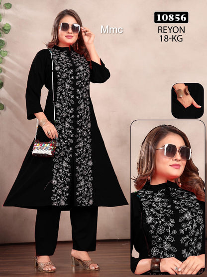 Front Slit Mmc Reyon Kurti Pant Set Wholesale