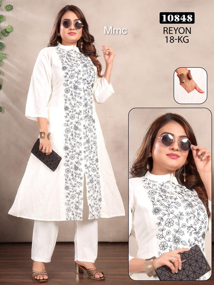 Front Slit Mmc Reyon Kurti Pant Set Wholesale