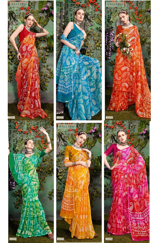 Fulki Vol 5 Vallabhi Prints Georgette Sarees Wholesale Price