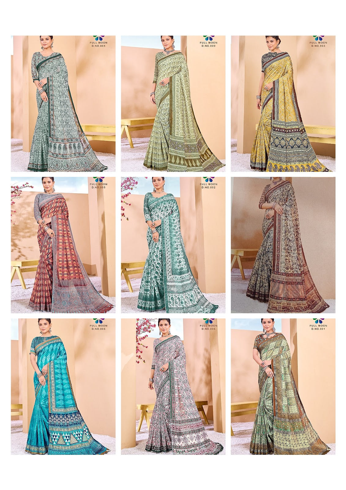 Full Moon 801 To 809 Jivora Chanderi Silk Sarees Supplier Gujarat