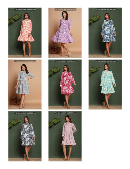 Full Sleeves 0606 Mfs Cotton Midi Dress Wholesale