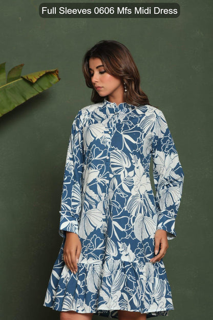 Full Sleeves 0606 Mfs Cotton Midi Dress Wholesale