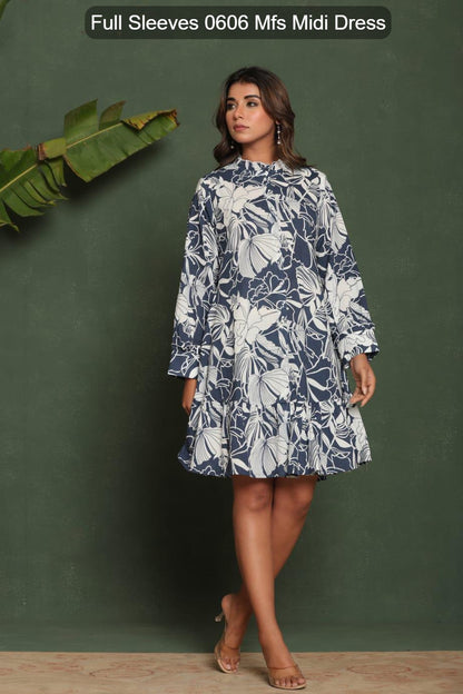 Full Sleeves 0606 Mfs Cotton Midi Dress Wholesale