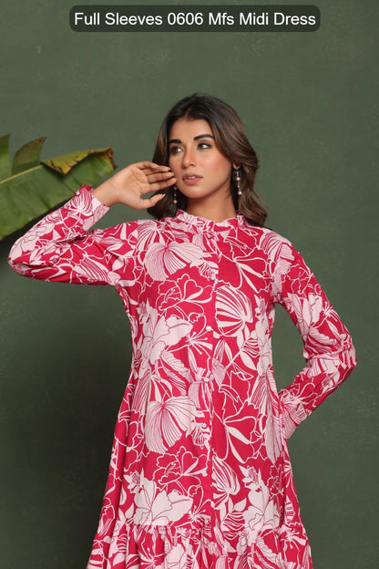 Full Sleeves 0606 Mfs Cotton Midi Dress Wholesale