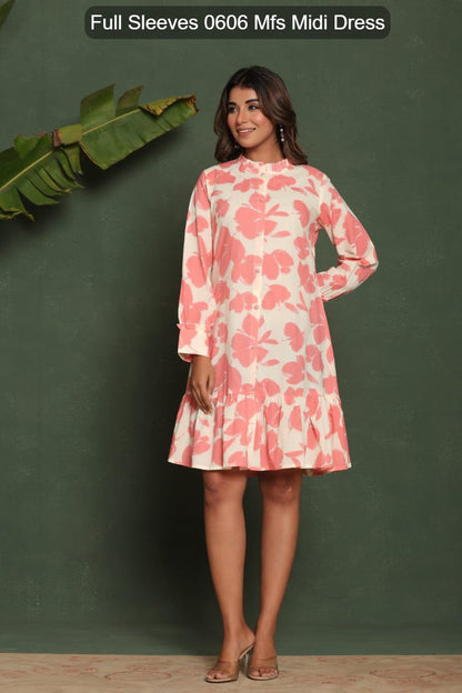 Full Sleeves 0606 Mfs Cotton Midi Dress Wholesale
