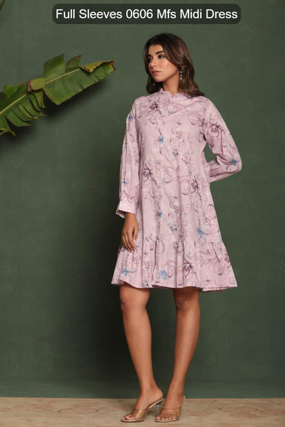 Full Sleeves 0606 Mfs Cotton Midi Dress Wholesale