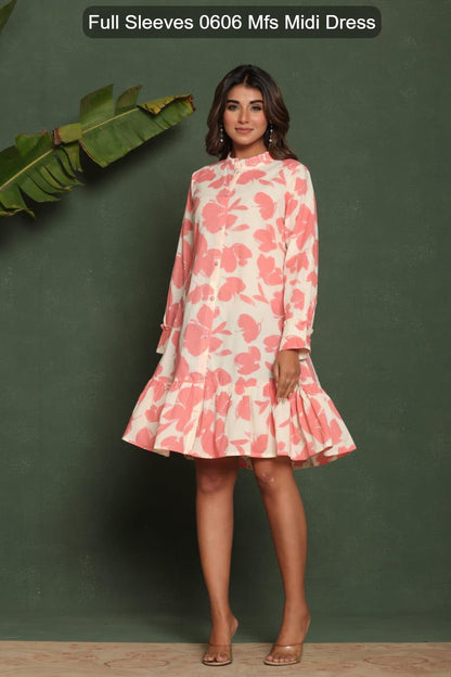 Full Sleeves 0606 Mfs Cotton Midi Dress Wholesale