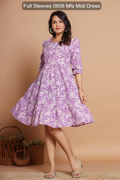 Full Sleeves 0606 Mfs Cotton Midi Dress Wholesale
