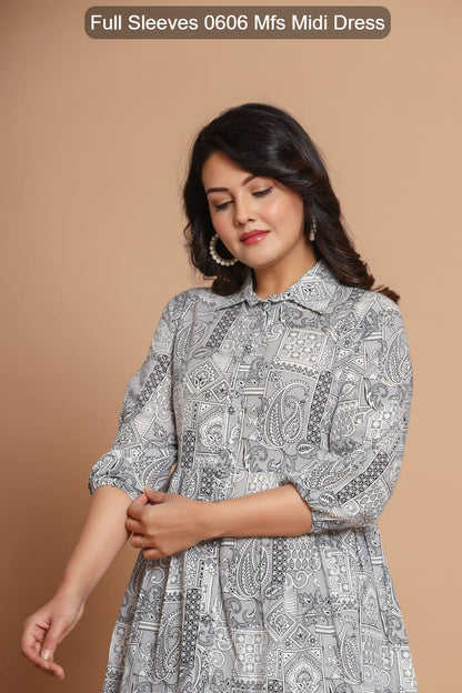 Full Sleeves 0606 Mfs Cotton Midi Dress Wholesale