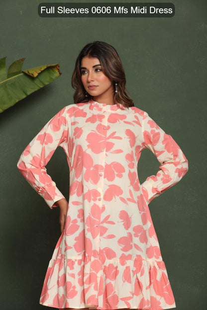 Full Sleeves 0606 Mfs Cotton Midi Dress Wholesale