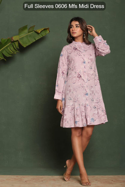 Full Sleeves 0606 Mfs Cotton Midi Dress Wholesale