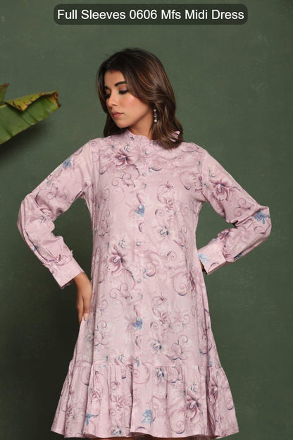 Full Sleeves 0606 Mfs Cotton Midi Dress Wholesale