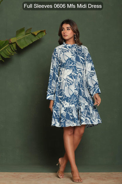 Full Sleeves 0606 Mfs Cotton Midi Dress Wholesale