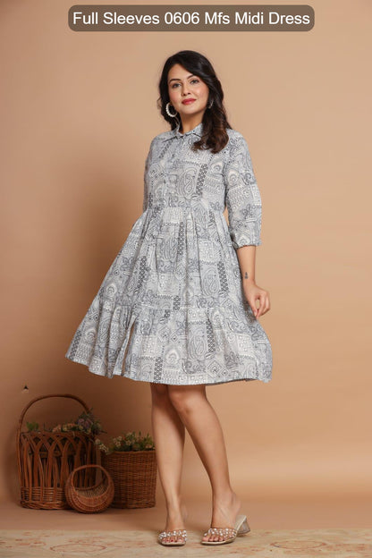 Full Sleeves 0606 Mfs Cotton Midi Dress Wholesale