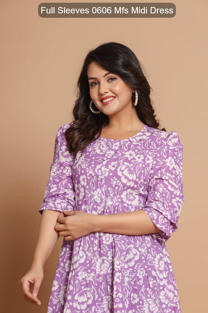 Full Sleeves 0606 Mfs Cotton Midi Dress Wholesale