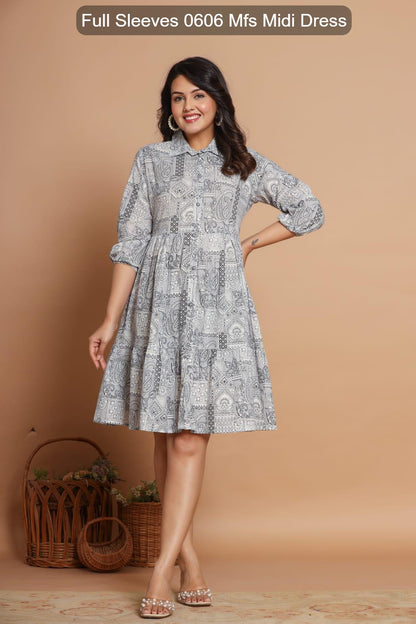 Full Sleeves 0606 Mfs Cotton Midi Dress Wholesale