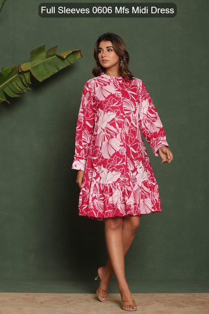 Full Sleeves 0606 Mfs Cotton Midi Dress Wholesale