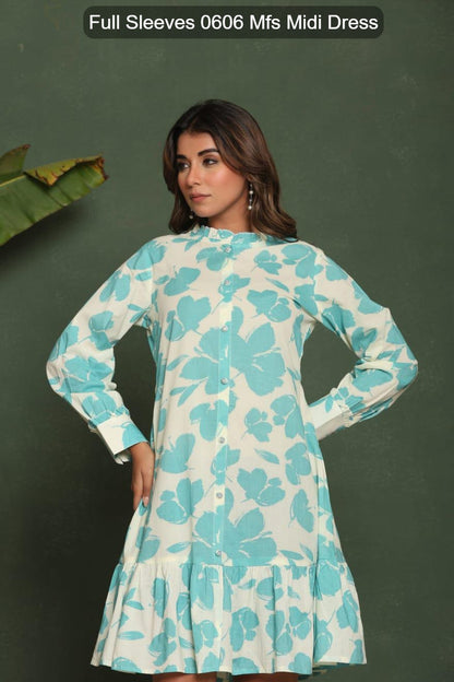 Full Sleeves 0606 Mfs Cotton Midi Dress Wholesale