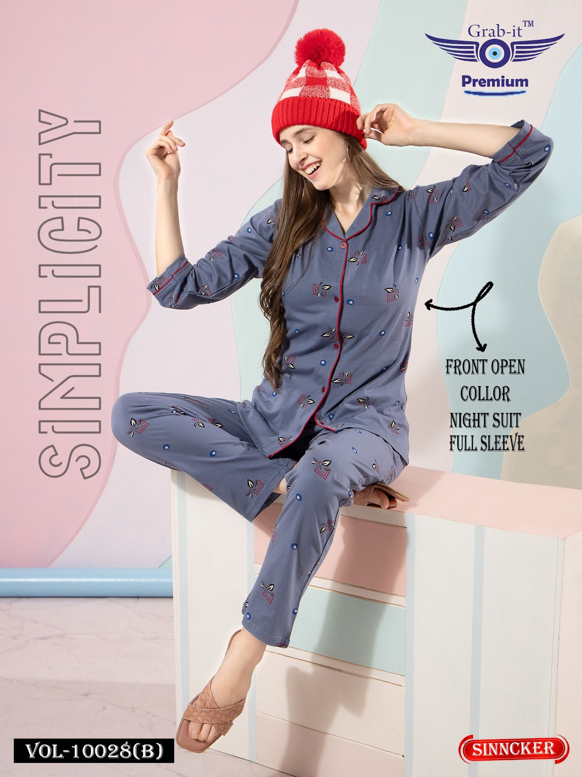 Full Sleeves 10028 B Grab It Sinker Collar Night Suits Supplier Gujarat