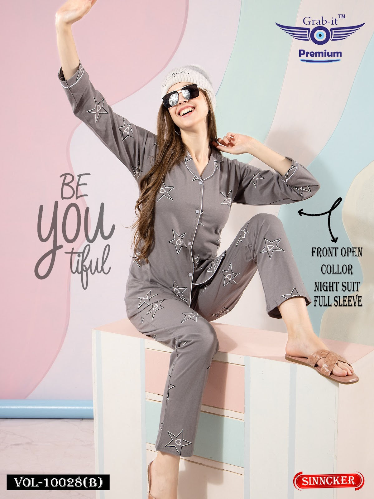 Full Sleeves 10028 B Grab It Sinker Collar Night Suits Supplier Gujarat