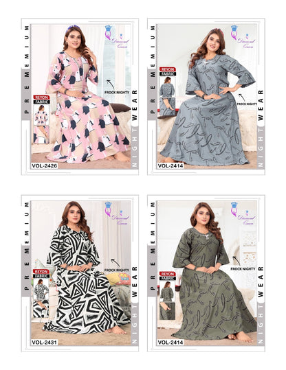 Full Sleeves 271025 Diamond Queen Rayon Night Gowns Wholesaler Gujarat
