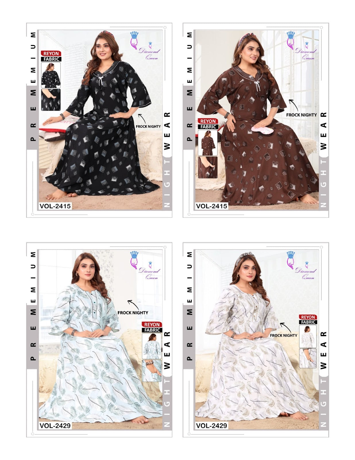 Full Sleeves 271025 Diamond Queen Rayon Night Gowns Wholesaler Gujarat