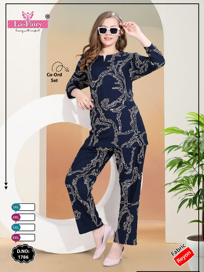 Full Sleeves Design 1786 La Fairy Rayon 22Kg Co Ord Set Wholesale Price