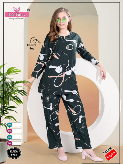 Full Sleeves Design 1786 La Fairy Rayon 22Kg Co Ord Set Wholesale Price