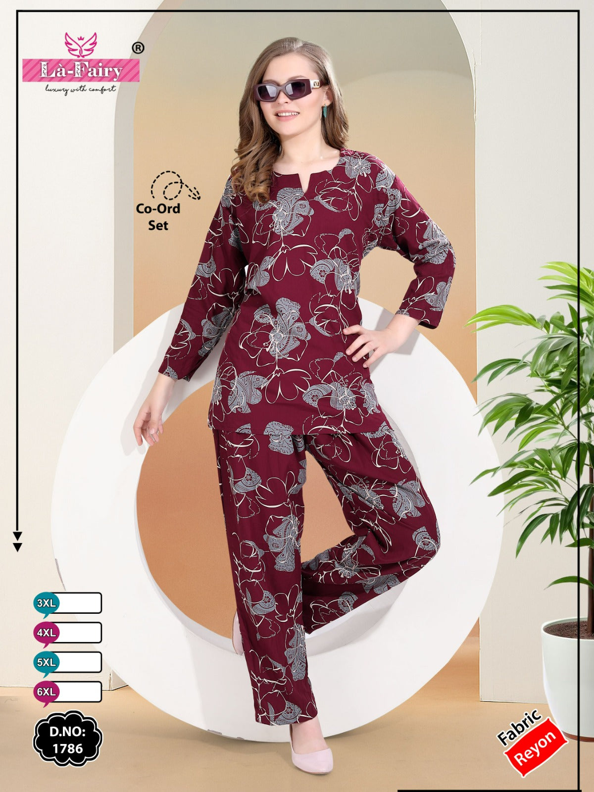 Full Sleeves Design 1786 La Fairy Rayon 22Kg Co Ord Set Wholesale Price