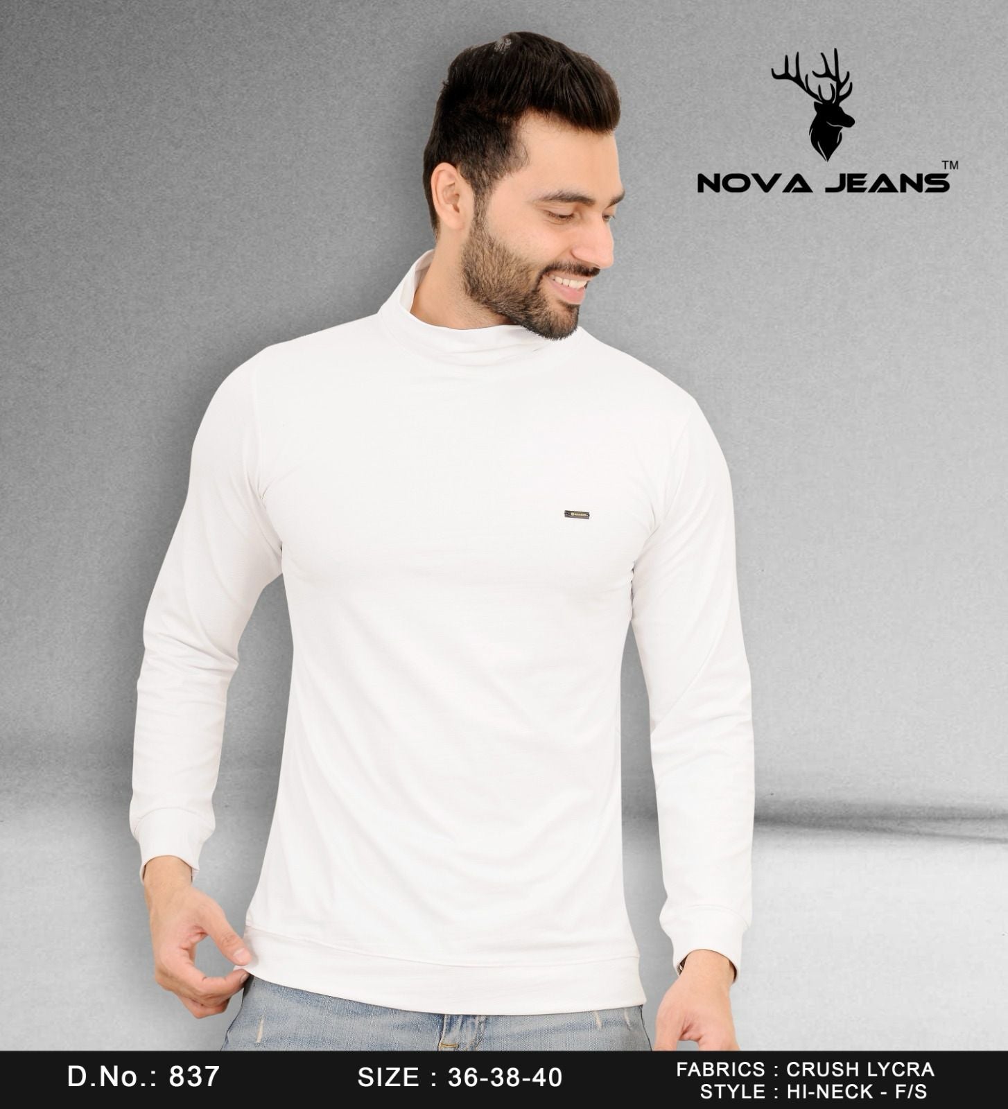 Full Sleeves Design No 837 High Neck Nova Jeans Lycra Mens Tshirts