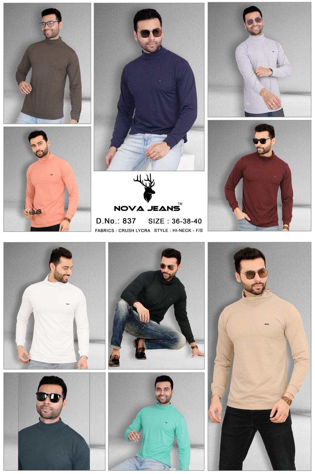 Full Sleeves Design No 837 High Neck Nova Jeans Lycra Mens Tshirts