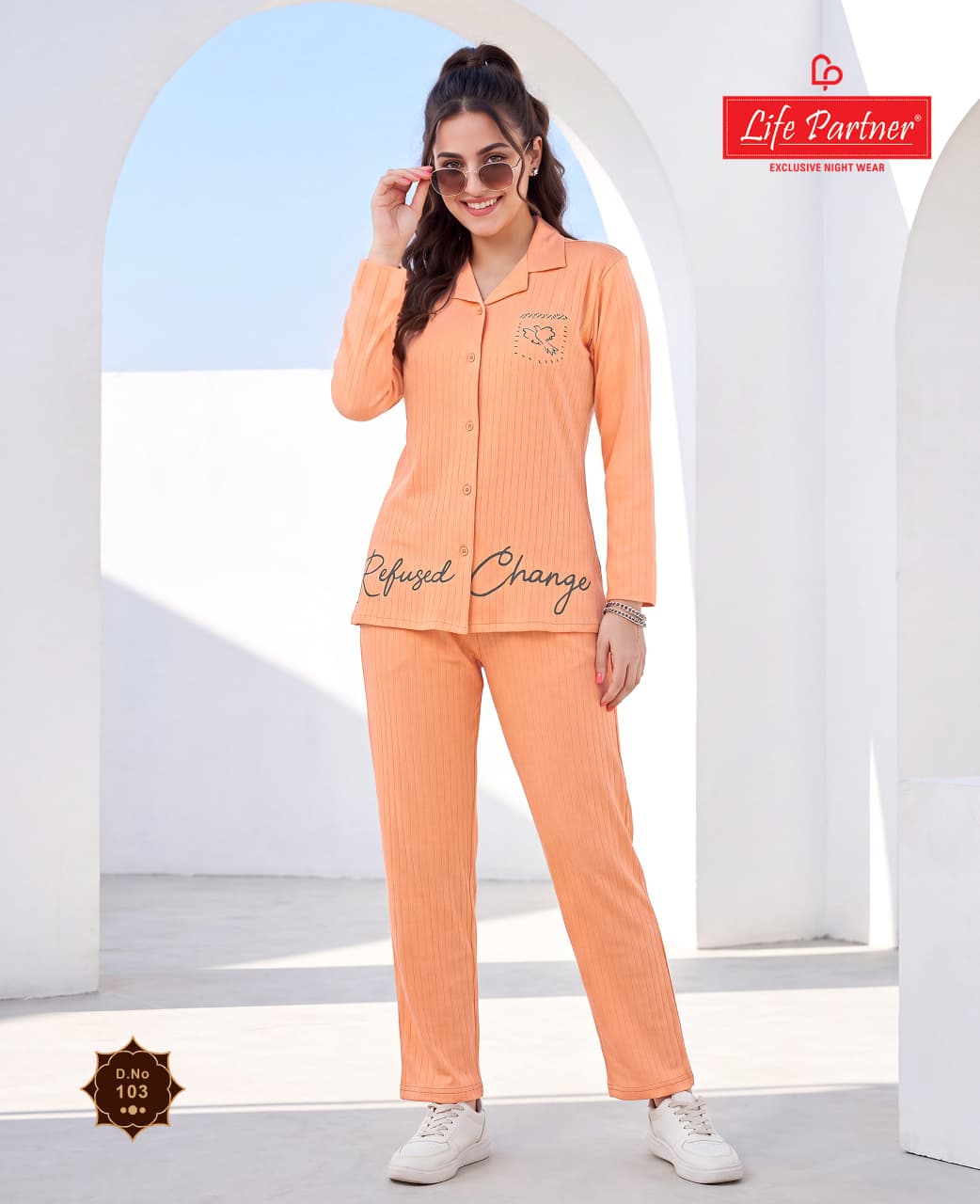 Full Sleeves Front Open Life Partner Hosiery Collar Night Suits Supplier Ahmedabad