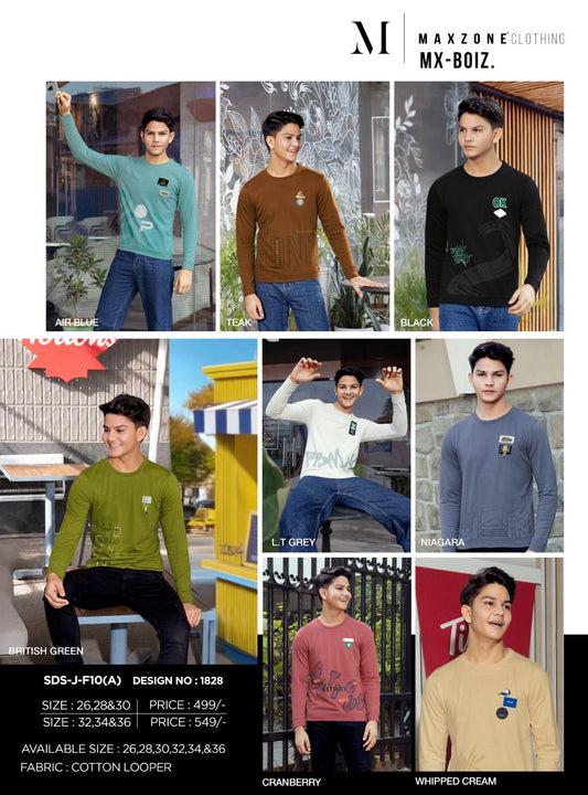 Full Sleeves Sds J F 10 - A Maxzone Clothing Cotton Looper Boys Tshirt Wholesaler Ahmedabad