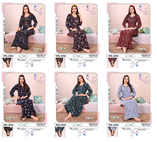 Full Sleeves Vol 2036 Diamond Queen Sinker Night Gowns Wholesaler