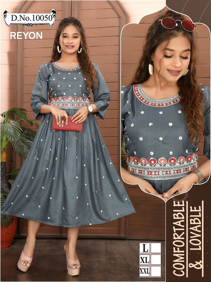 Full Work Mmc Reyon Anarkali Kurtis Exporter India