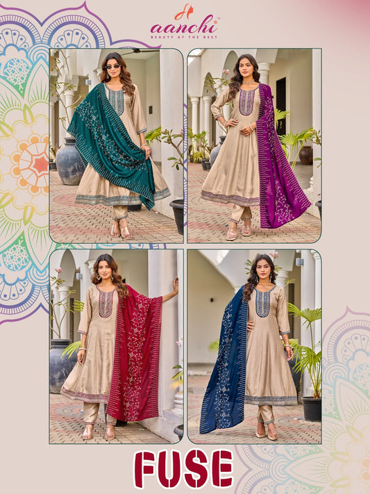 Fuse Aanchi Vichitra Silk Readymade Anarkali Suits Supplier India