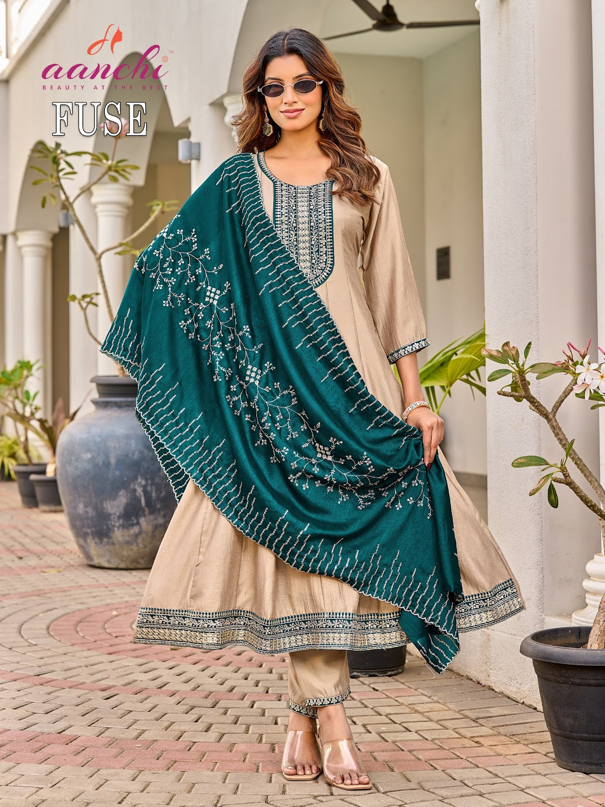 Fuse Aanchi Vichitra Silk Readymade Anarkali Suits Supplier India