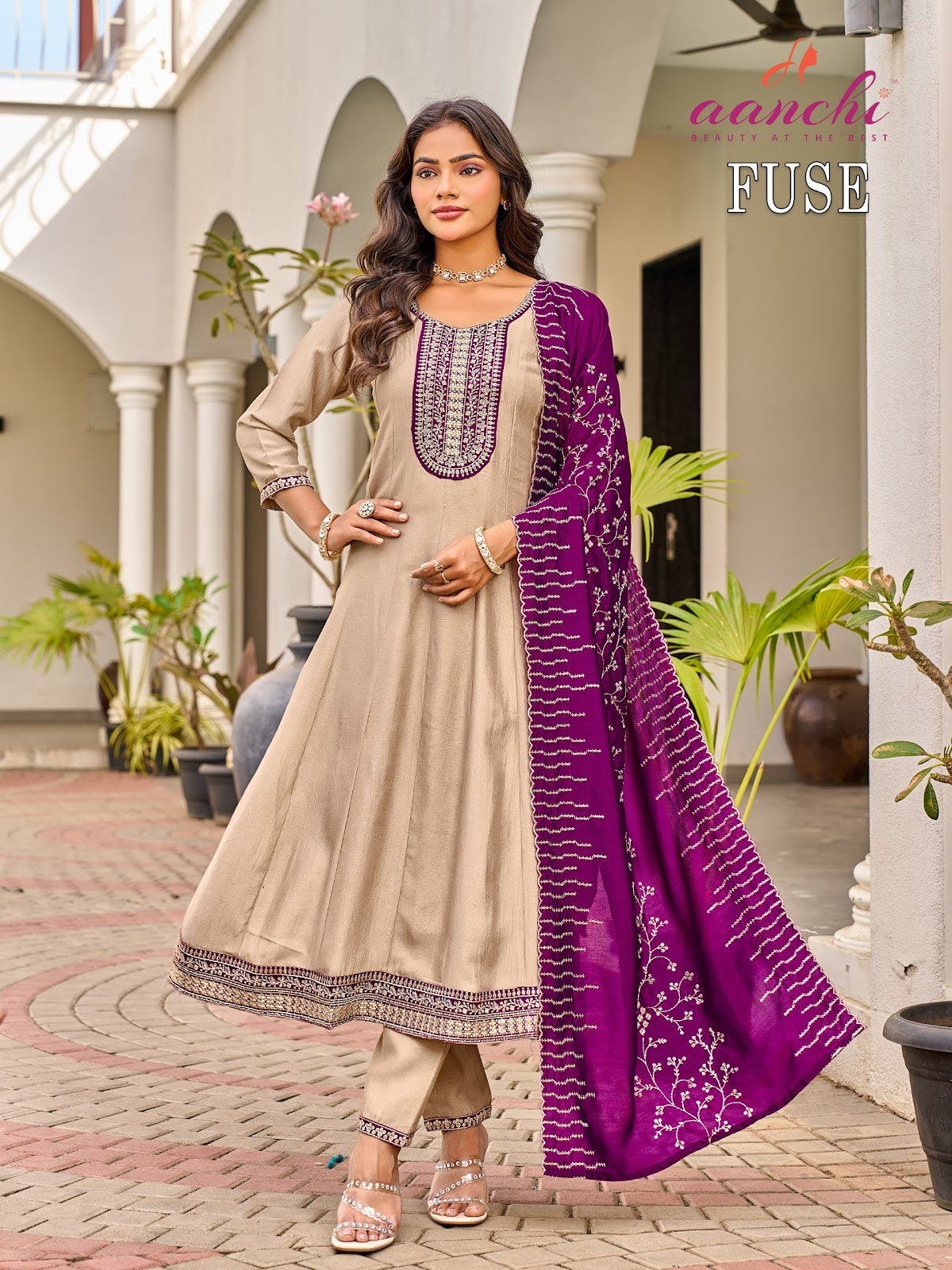 Fuse Aanchi Vichitra Silk Readymade Anarkali Suits Supplier India