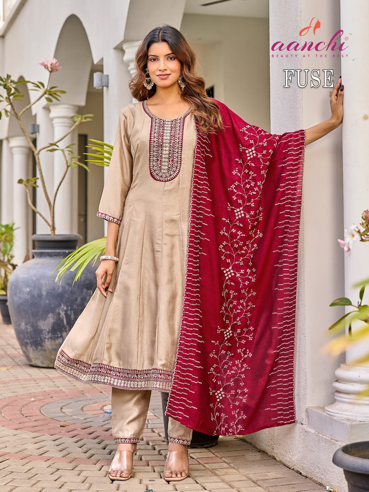 Fuse Aanchi Vichitra Silk Readymade Anarkali Suits Supplier India