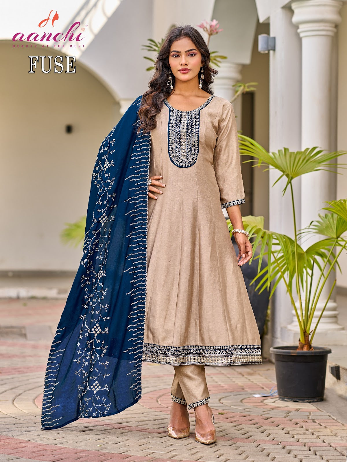 Fuse Aanchi Vichitra Silk Readymade Anarkali Suits Supplier India