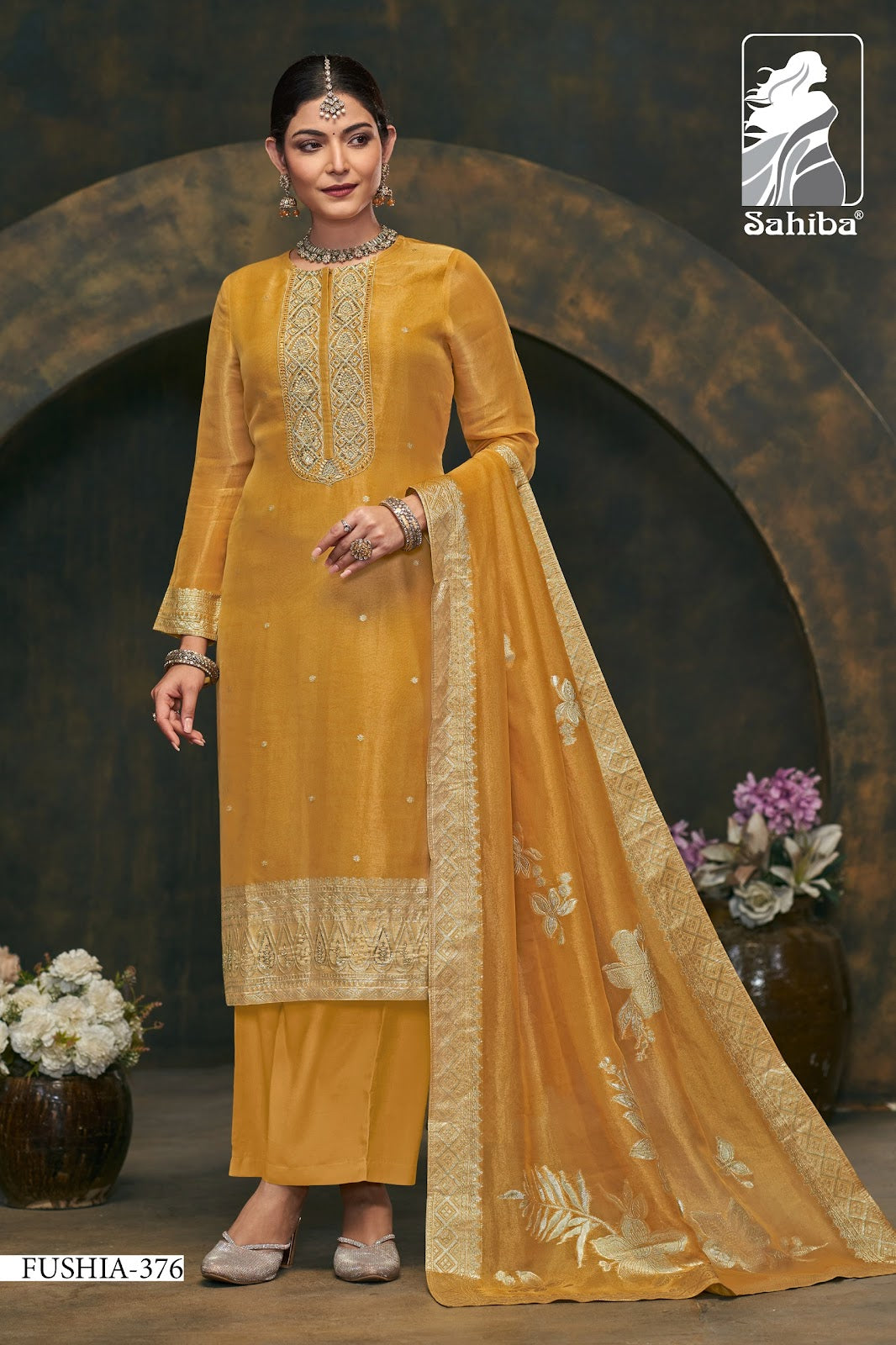 Fushia Sahiba Simmer Pant Style Suits Exporter India