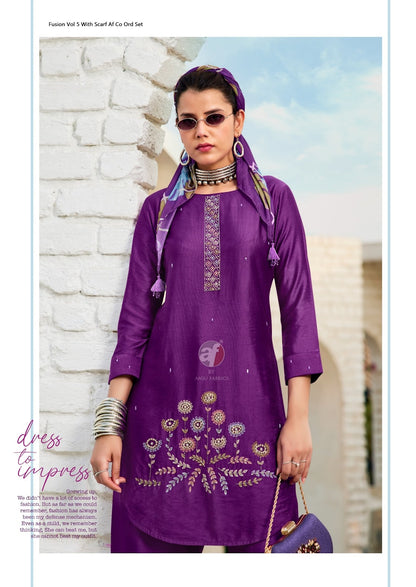 Fusion Vol 5 With Scarf Af Viscose Nylon Co Ord Set Supplier Gujarat