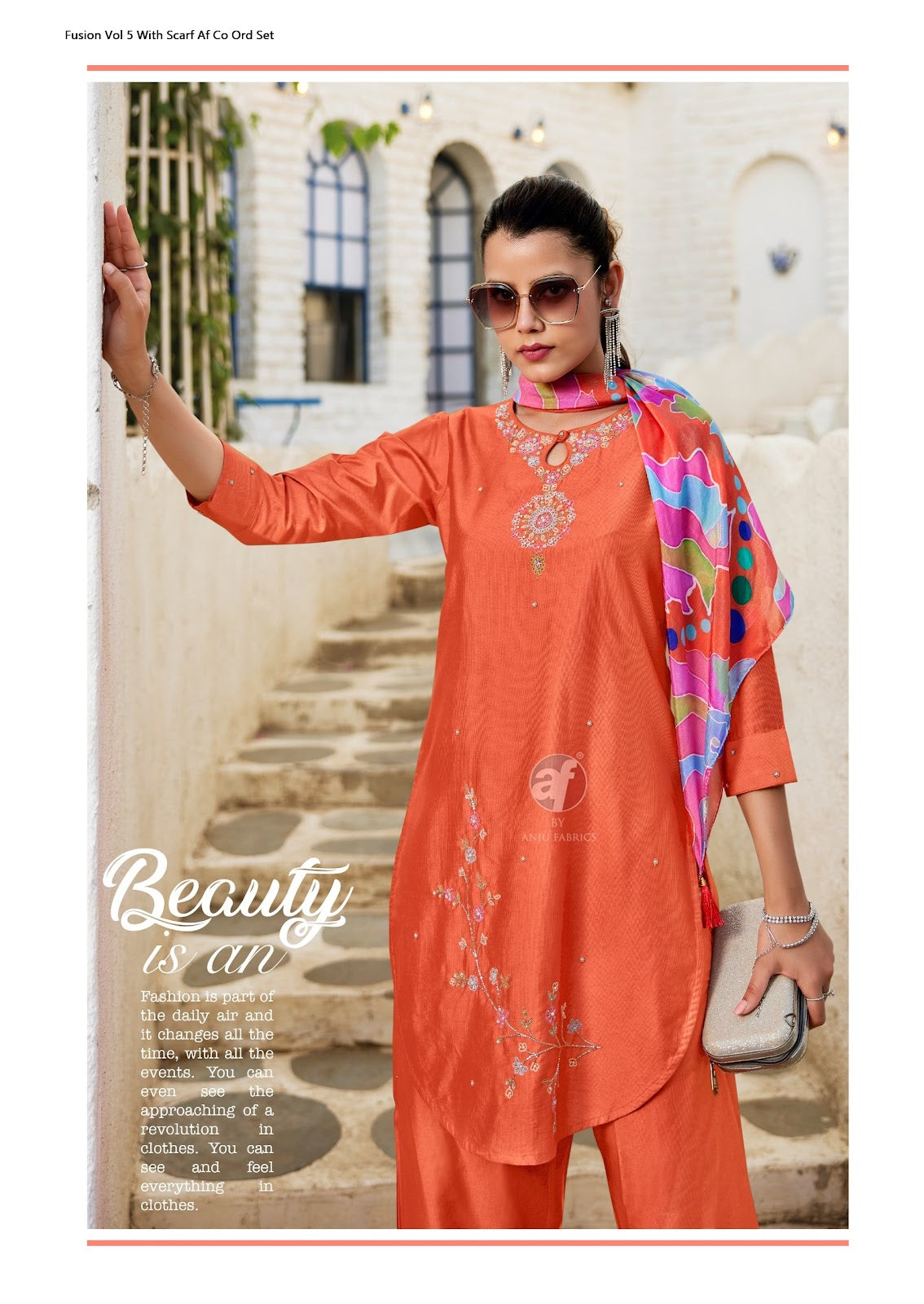 Fusion Vol 5 With Scarf Af Viscose Nylon Co Ord Set Supplier Gujarat