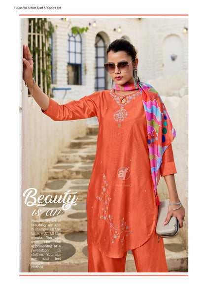 Fusion Vol 5 With Scarf Af Viscose Nylon Co Ord Set Supplier Gujarat