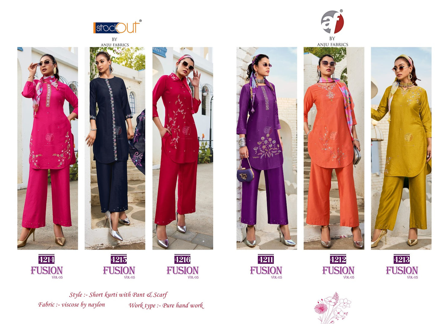 Fusion Vol 5 With Scarf Af Viscose Nylon Co Ord Set Supplier Gujarat