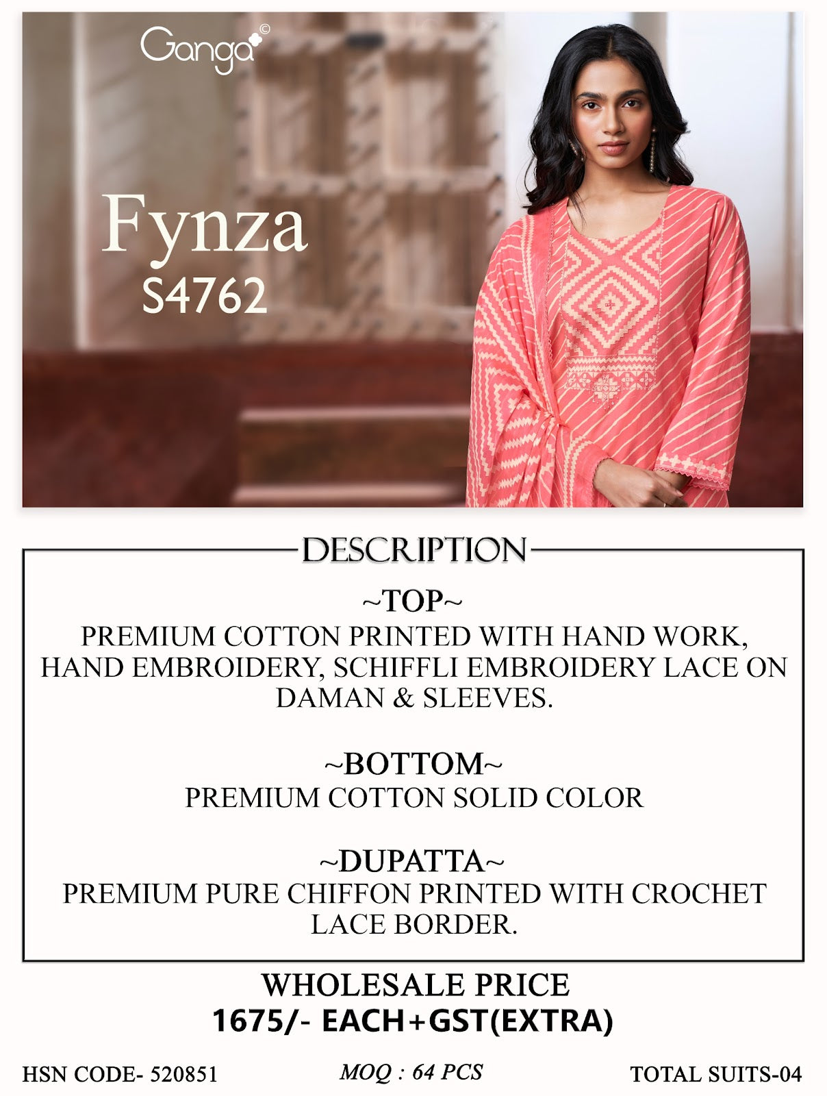 Fynza S4762 Ganga Cotton Pant Style Suits Wholesaler Gujarat