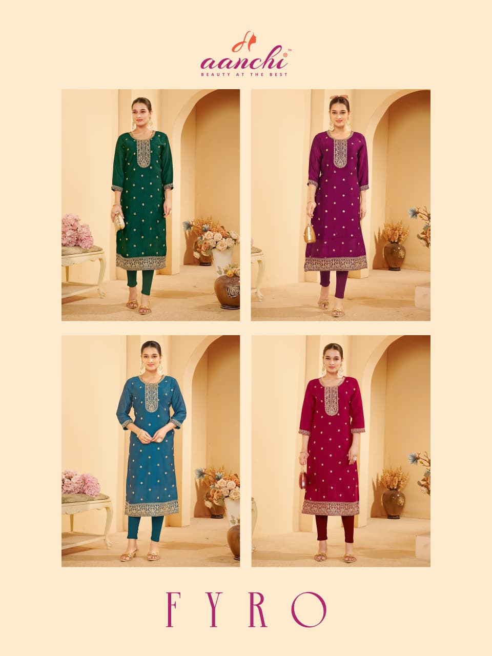 Fyro Aanchi Vichitra Silk Long Straight Kurti Wholesale Price