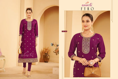Fyro Aanchi Vichitra Silk Long Straight Kurti Wholesale Price